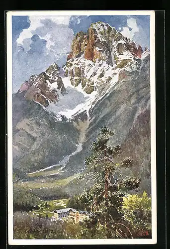 Künstler-AK E.F. Hofecker: AK Deutscher Schulverein Nr. 408: Croda Rossa von Schluderbach