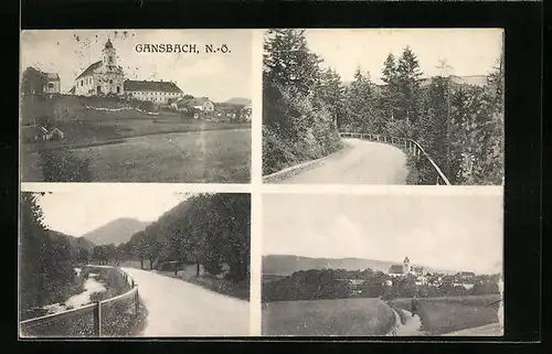 AK Gansbach, Ansicht der Kirche, Totalansicht aus der Ferne