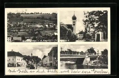 AK Neuhofen a. d. Krems, Ortsansicht, Kirche, Marktplatz, Badeufer