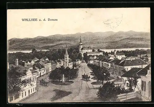 Künstler-AK Wallsee a. d. Donau, Marktplatz aus der Vogelschau