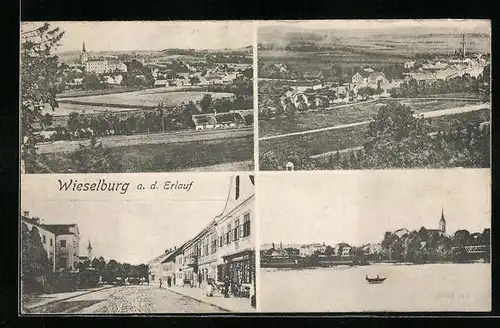 AK Wieselburg /Erlauf, Strassenpartie, Seeblick und Totalansichten aus der Vogelschau