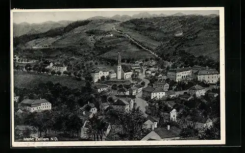 Künstler-AK Markt Zeillern, Gesamtansicht aus der Vogelschau