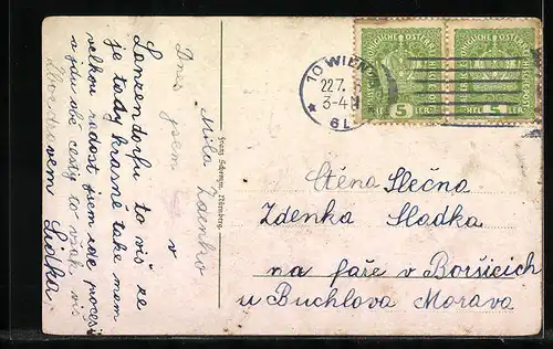 Passepartout-Lithographie Maria Lanzendorf, Blick zur Wallfahrtskirche