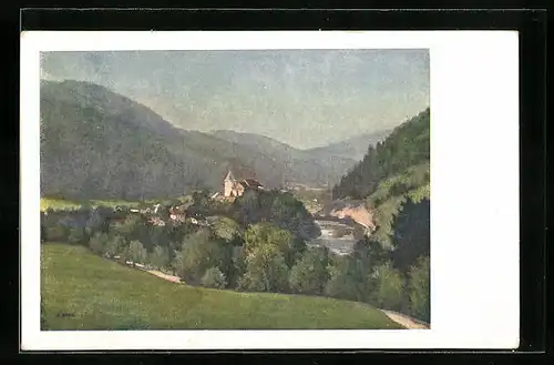 Künstler-AK Gross-Hollenstein im Ybbstal, Kirche