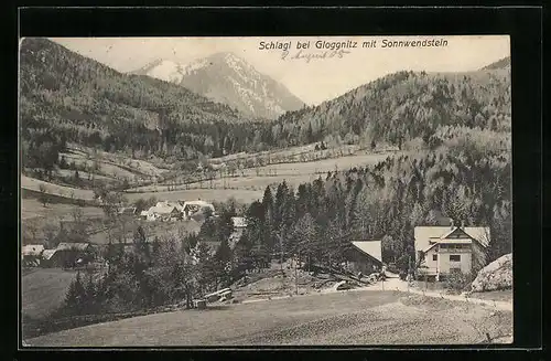AK Schlagl bei Gloggnitz, Panorama mit Sonnwendstein