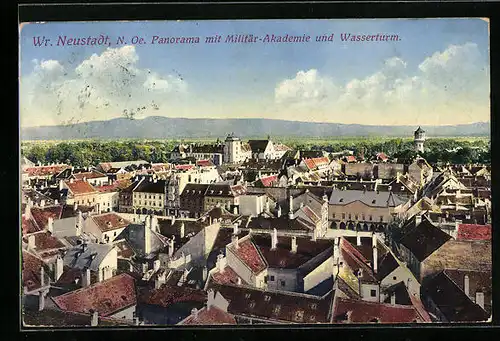 AK Wr. Neustadt, Panorama mit Militär-Akademie und Wasserturm