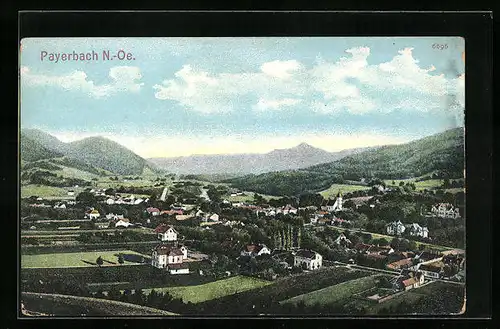 AK Payerbach, Ortsansicht mit Umgebung und Bergblick