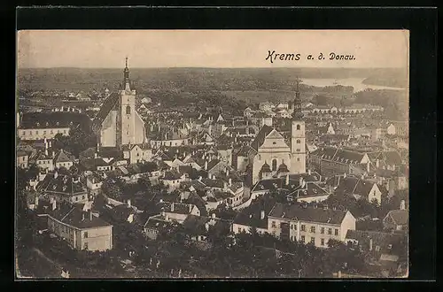 AK Krems /Donau, Teilansicht aus der Vogelschau mit Fernblick