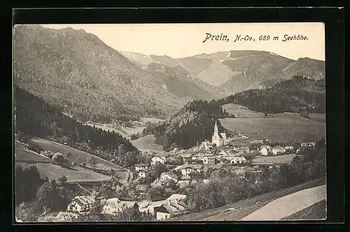 AK Prein, Ortsansicht mit bergiger Umgebung
