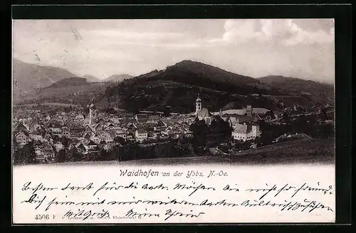 AK Waidhofen /Ybbs, Ortspanorama mit Bergen