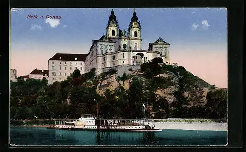 AK Melk a. D., Donaupartie mit Kloster