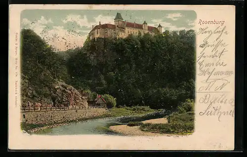 AK Rosenburg, Flusspartie mit Blick auf die Burg