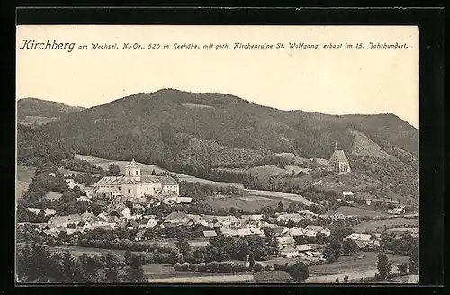AK Kirchberg am Wechsel, Ortsansicht mit Kirchenruine St. Wolfgang