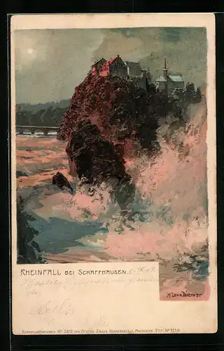Künstler-AK Zeno Diemer: Schaffhausen, Rheinfall mit tosender Gischt