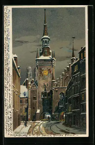 Künstler-AK Zeno Diemer: München, Altes Rathaus vom Tal aus