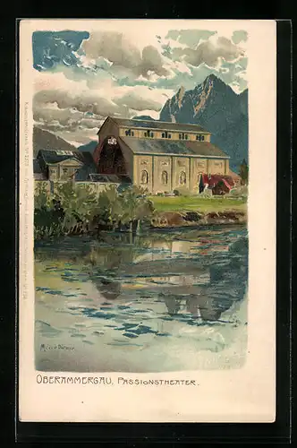 Künstler-AK Zeno Diemer: Oberammergau, Passionstheater mit Bergblick