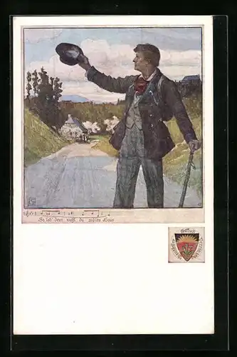 Künstler-AK Karl Friedrich Gsur: Deutscher Schulverein Nr. 457: So leb denn wohl... - Wanderer nimmt Abschied