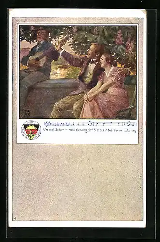 Künstler-AK Karl Friedrich Gsur: Deutscher Schulverein Nr. 63: Wer nicht liebt Wein, Weib und Gesang...