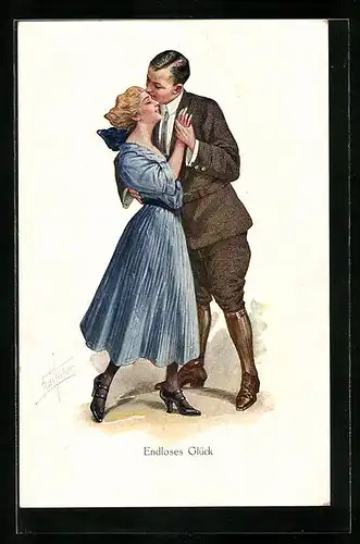 Künstler-AK Bill Fisher: Endloses Glück eines tanzenden Paares