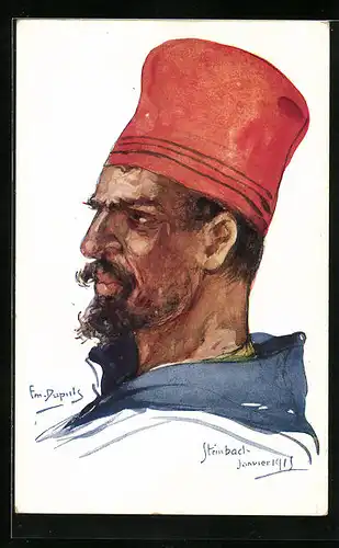 Künstler-AK Em. Dupuis: Orientalie mit roter Mütze im Jahr 1915