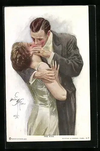 Künstler-AK Harrison Fisher: The Kiss - Elegantes Paar in Abendkleidung