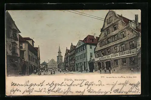 AK Fürth, Marktplatz mit Gasthaus zum goldnen Schwan