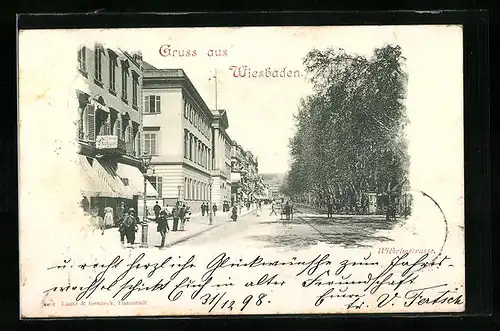 AK Wiesbaden, Wilhelmstrasse mit Firma Continental Bodega