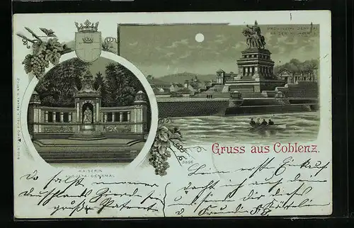 Mondschein-Lithographie Coblenz, Denkmal Kaiser Wilhelm I.