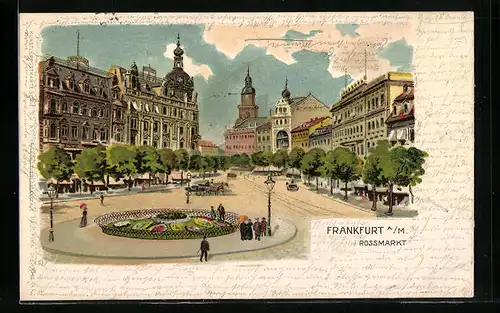 Lithographie Frankfurt a. M., Rossmarkt mit Kirche