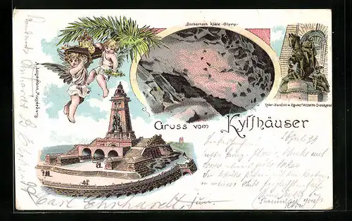 Lithographie Kyffhäuser, Reiterstandbild a. Kaiser-Wilhelm-Denkmal