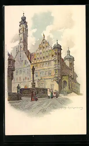 Künstler-AK Otto Hammel: Rothenburg, Rathaus am Markt