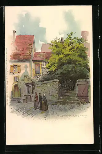 Künstler-AK Otto Hammel: Rothenburg, Ortspartie an der Küstertreppe