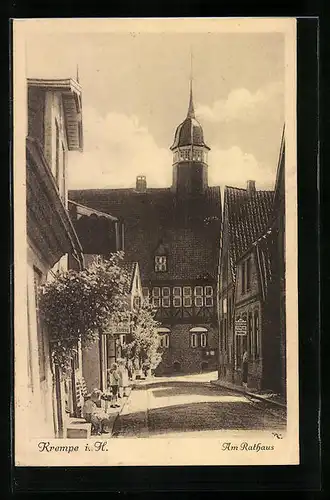 AK Krempe i. H., Strassenpartie am Rathaus