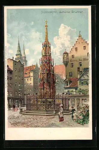 Künstler-AK Nürnberg, Schöner Brunnen am Markt