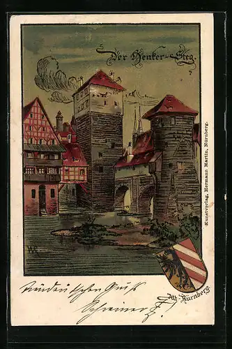 Künstler-AK Nürnberg, Ortspartie am Denkersteg