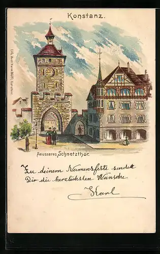 Lithographie Konstanz, Strassenpartie am äusseren Schnetzthor