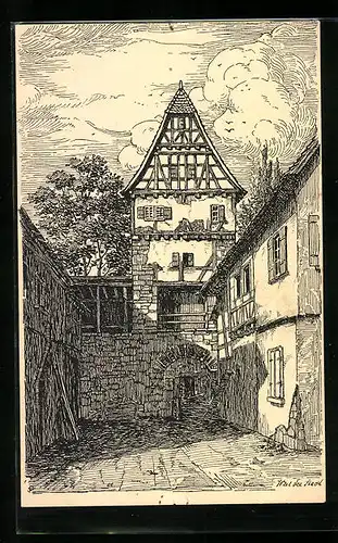 Künstler-AK Weil der Stadt, Strassenpartie im Altstadt-Idyll