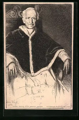 Künstler-AK Papst Leo XIII. sitzend und lächelnd