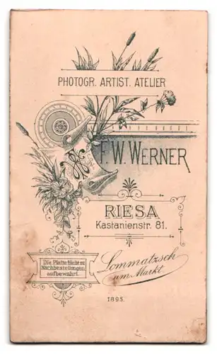 Fotografie F. W. Werner, Riesa, Kastanienstrasse 81, Junge Frau im Kleid mit Blumenkorb