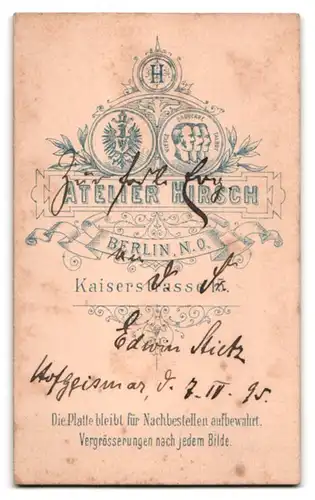 Fotografie Atelier Hirsch, Berlin, Kaiserstrasse 15, gutbürgerlicher Herr mit Sakko und Schnauzbart