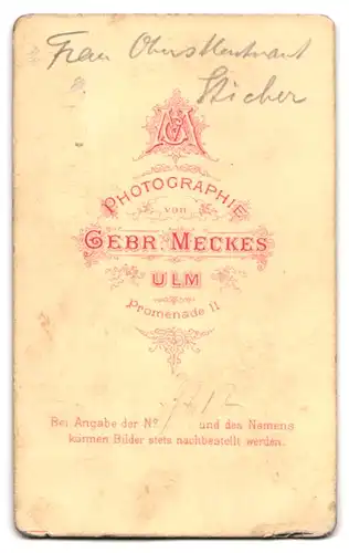 Fotografie Gebr.Meckes, Ulm, Promenade 11, hübsche junge Frau mit traurigem Blick und eleganter Frisur