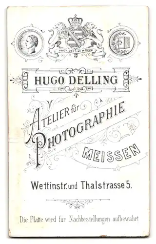 Fotografie Hugo Delling, Meissen, Wettinstrasse, Junge Dame im schwarzen Kleid mit Puffärmeln