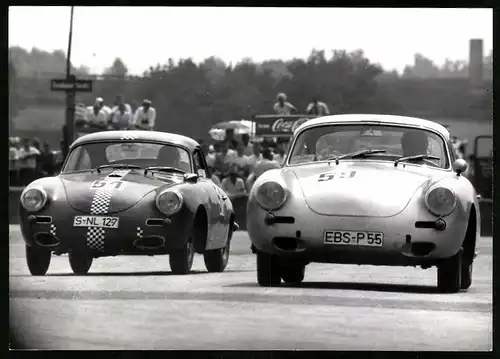 Fotografie Seufert, Waiblingen, Ansicht Nürnberg, Auto Porsche 356 GT Startnummer 51 & 59, ADAC Norisring-Rennen 1963