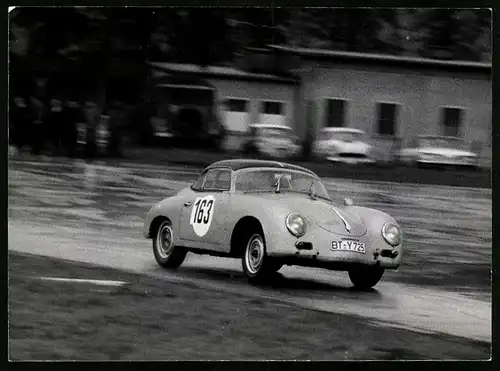 Fotografie Seufert, Waiblingen, Ansicht Trier, Auto Porsche 356, Rennwagen Startnummer 163, Flugplatzrennen 1964