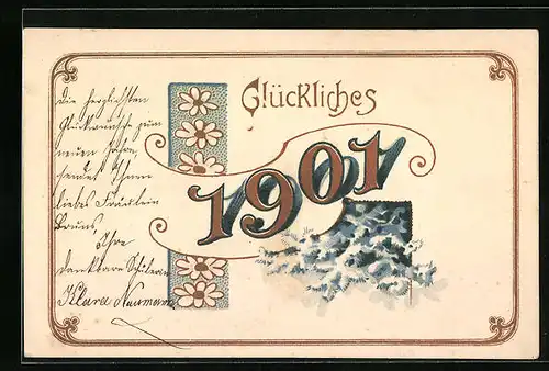 Lithographie Glückliches Neujahr 1901