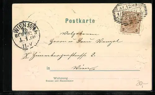 Präge-AK Glückwünsche mit Hufeisen und Veilchen