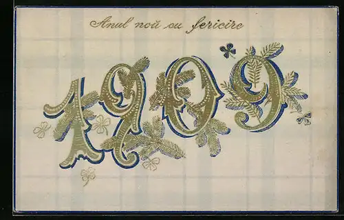 AK Neujahr 1909 mit Tannenzweigen