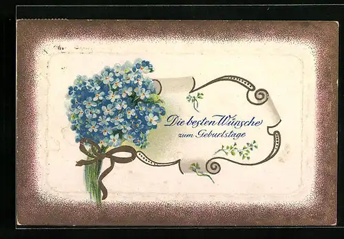 Präge-AK Glückwünsche zum Geburtstag, Strauss Vergissmeinnicht