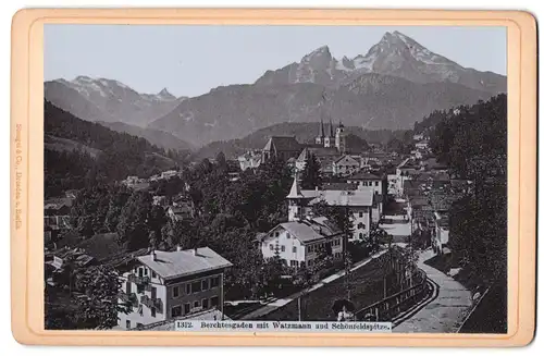 Fotografie Stengel & Co., Dresden, Ansicht Berchtesgaden, Blick in die Ort mit Watzmann und Schönfeldspitze