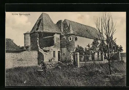 AK Variscourt, Kriegsbeschädigte Kirche